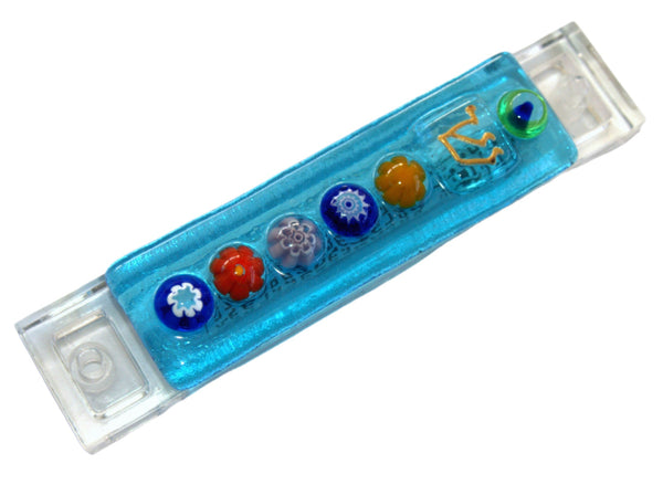 Murano Glass Handmade Mezuzah Case 6.5 cm Scroll Turquoise Aqua Murrina Judaica
