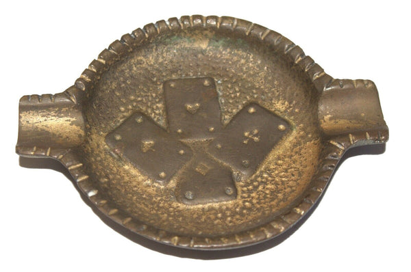 Vintage Israel Small Bronze Round Ashtray Playing Cards 1960's