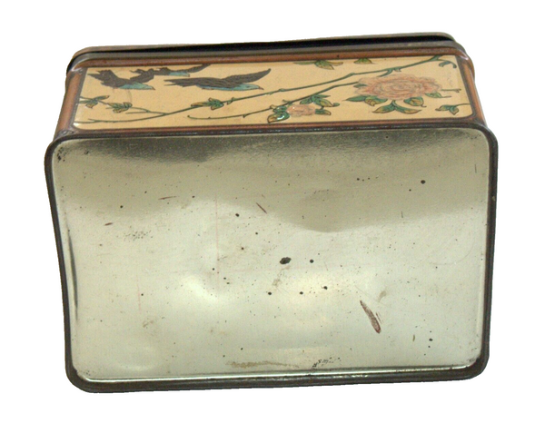 Vintage Tin Metal Box Jacob Stuve's Super nougat Floral Birds w Logo Germany