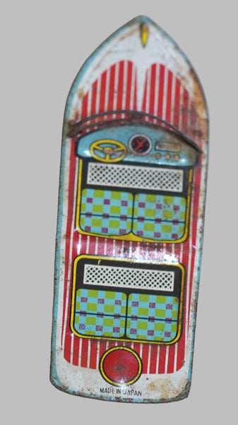 Vintage Tin Litho Motor Boat Metal Toy 1960's made in Japan