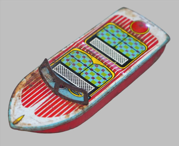 Vintage Tin Litho Motor Boat Metal Toy 1960's made in Japan