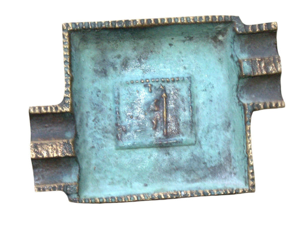 Vintage Israel Judaica Bronze Ashtray 12 Tribes- Gad Symbol Signed 1950's