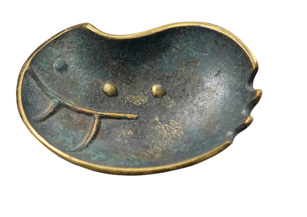 Vintage Israel Nordia Small Bronze Verdigris Dish Trinket Tray Ashtray 1950's
