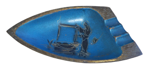Vintage Israel Painted Brass Ashtray Biblical Scene 1960's