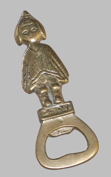 Vintage Peru Aztec Inca Figure Polished Brass Bottle Opener Barware