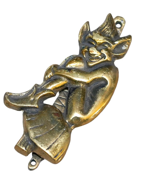 Vintage Pixie Door Knocker English Folklore Brass Elf on Mushroom