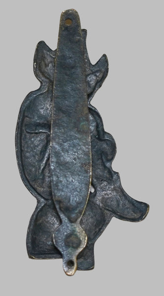 Vintage Pixie Door Knocker English Folklore Brass Elf on Mushroom