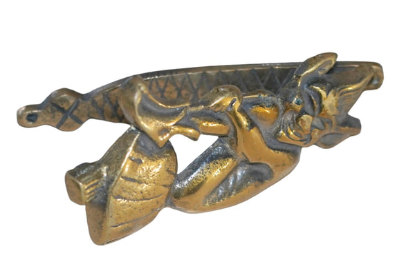 Vintage Pixie Door Knocker English Folklore Brass Elf on Mushroom