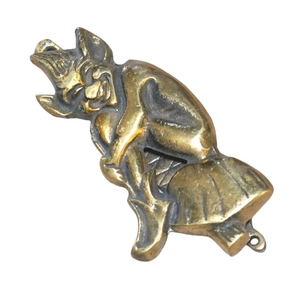Vintage Pixie Door Knocker English Folklore Brass Elf on Mushroom