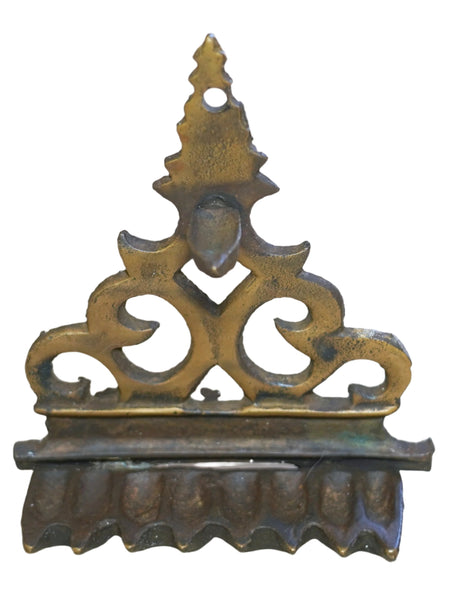 Vintage Small Heavy Judaica Bronze Hanukkah Oil Menorah Wall Hang