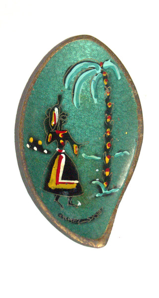 Vintage Small Trinket Tray Painted Bronze Biblical Scene Judaica Israel 1960's