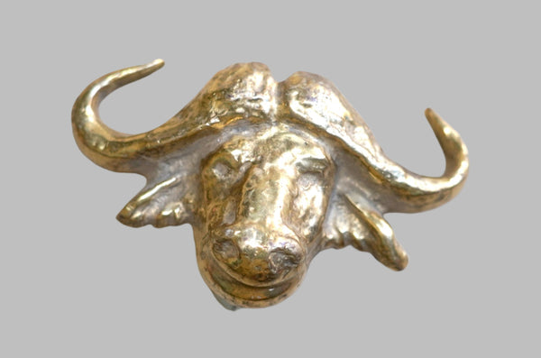 Vintage Solid Brass Buffalo Head Wall Mount Impressive Figurine Statuette