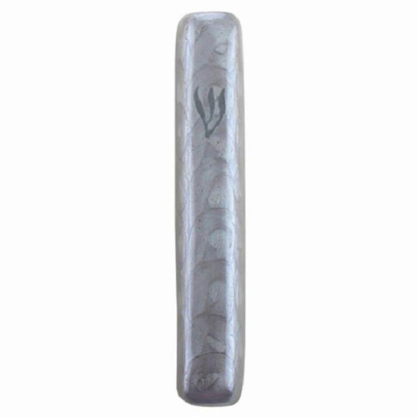 Judaica Aluminum Mezuzah Case Enamel Coated Warm Gray Silver Shin 10 cm