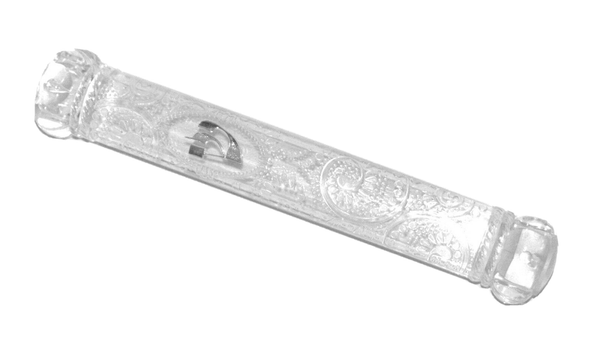 Judaica Mezuzah Case Ornament Crown Clear Transparent Plastic Closed Back 12 cm