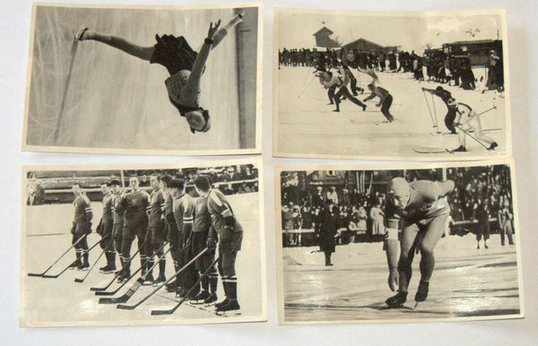 Lot of 4 Olympia 1936 Photo Cards Band I Ski USA Hockey Ivar Ballangrud Skating