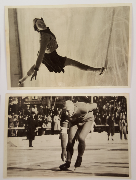 Lot of 4 Olympia 1936 Photo Cards Band I Ski USA Hockey Ivar Ballangrud Skating