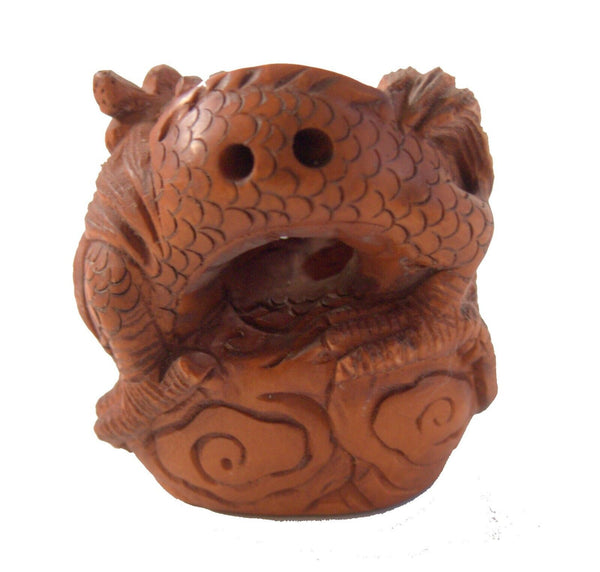 Netsuke Figurine Dragon Monster Hand Carved Wood Japan Signed