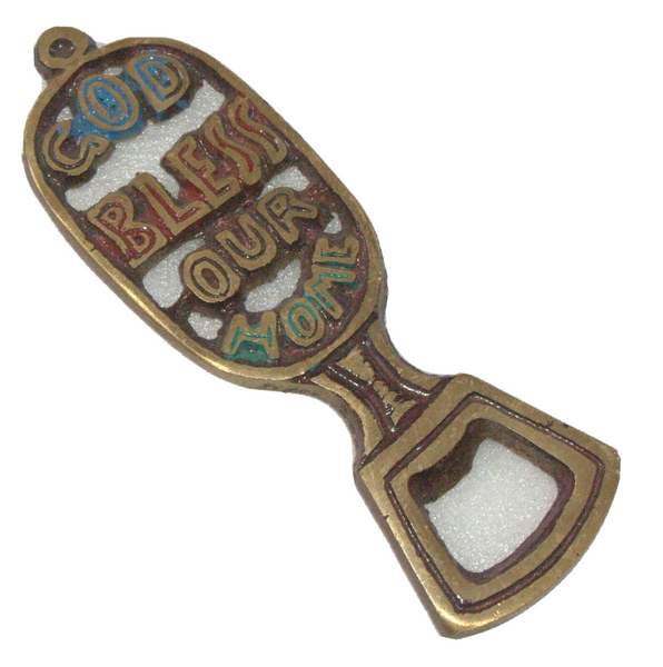 Vintage Israel Judaica Bottle Opener Painted Bronze Home Blessing 1960's