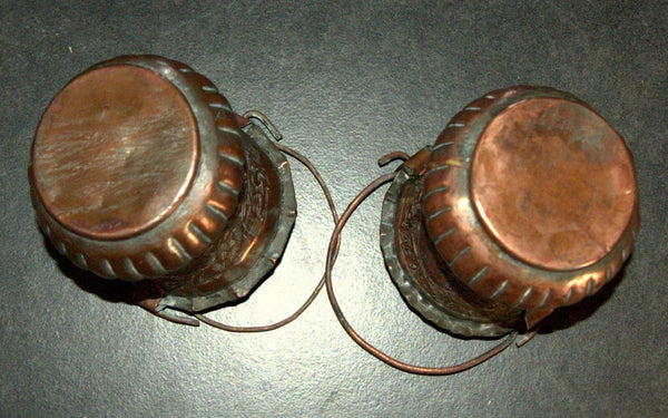 2 Antique Persian Copper Cups Jugs Hand Etched Traditional Persepolis Embossed