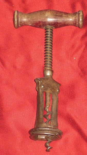 Antique DRGM Corkscrew Wine Opener Wood Handle Spring Assisted Germany Signed