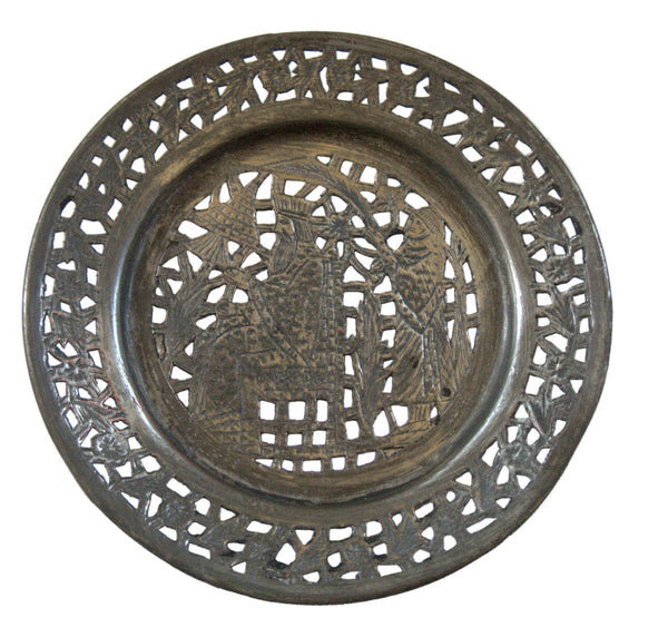Antique Persian Tray Decorative Plate Copper King Ahasuerus Oriental Wall Hang