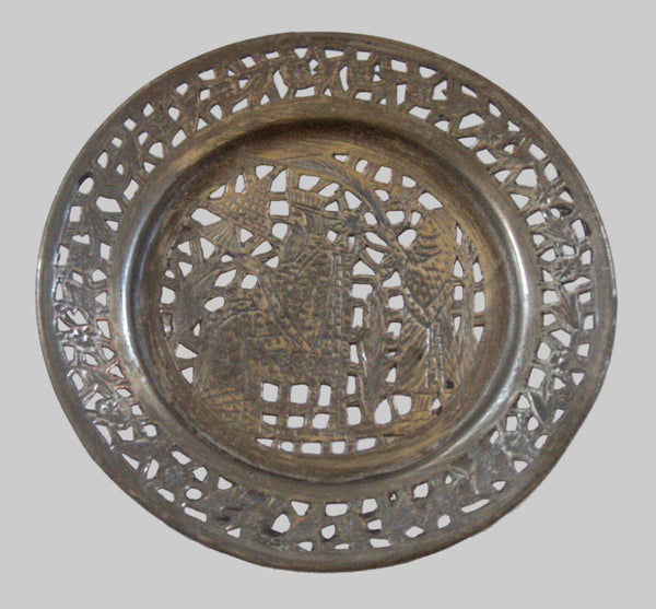 Antique Persian Tray Decorative Plate Copper King Ahasuerus Oriental Wall Hang