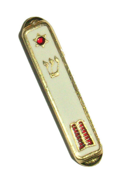 Judaica Car Mezuzah Case Travel Protection Charm White Enamel Torah Scroll 4 cm