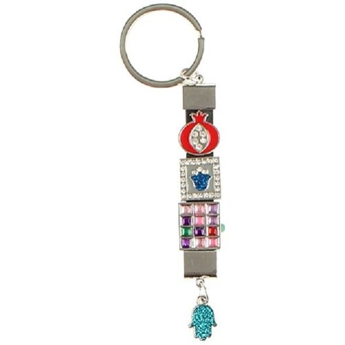Judaica Keyring Key chain Metal Enamel Crystals Pomegranate Hoshen Hamsa Israel