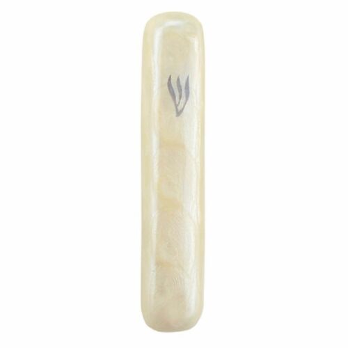 Judaica Mezuzah Case Aluminum Enamel Pearl Silver Shin 10 cm