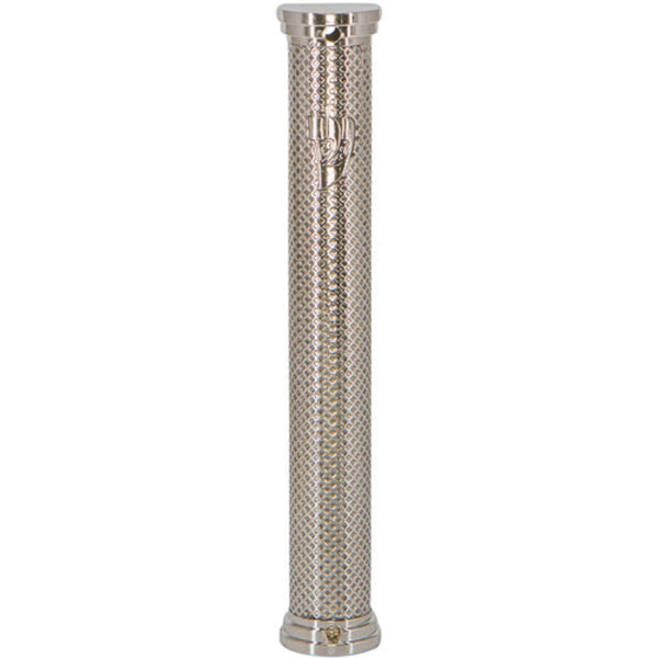 Judaica Mezuzah Case Engraved Filigree Design Silver Tone 12 cm Closed Back