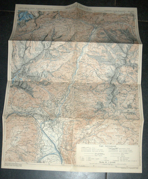 Antique 1930s North Italy Map TCI Carta Merano & Surroundings South Tirol Alpine