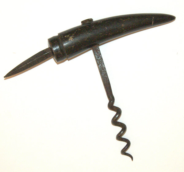 Antique Adelaide Johnson Corkscrew Black Ox Horn Metal Spike Wine Grower Tool