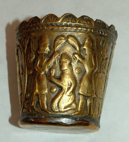 Antique Persian Copper Small Cup Hand Etched Traditional Persepolis Embossed