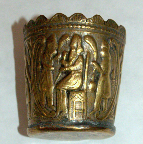 Antique Persian Copper Small Cup Hand Etched Traditional Persepolis Embossed