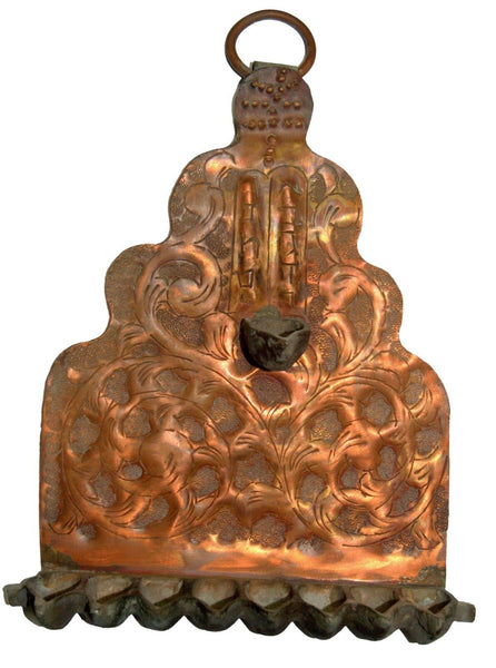 Antique Moroccan Judaica Hanukkah Oil Menorah Handmade Copper 19th–Early 20th Ce