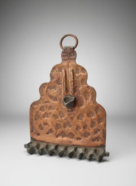 Antique Moroccan Judaica Hanukkah Oil Menorah Handmade Copper 19th–Early 20th Ce