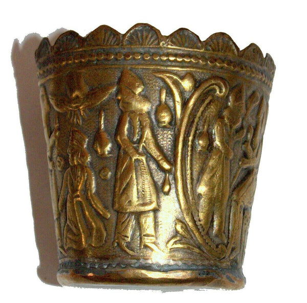 Antique Persian Copper Small Cup Hand Etched Traditional Persepolis Embossed
