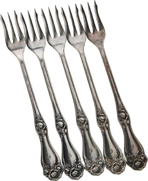 Antique Holmes & Edwards Silverplate 5 X Forks “American Beauty Rose” Pattern