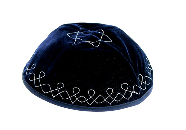 Blue Velvet Kippah Yarmulke Yamaka Silver Magen David Star Judaica Israel 20 cm