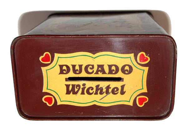 DUCADO SOLINGEN Vintage Old Coin Tin Box 2 Dwarfs Elves Dancing Stamped Germany