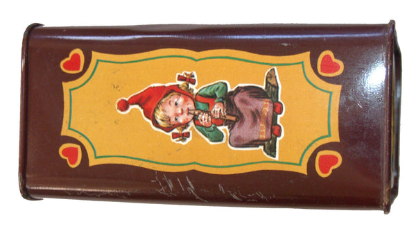 DUCADO SOLINGEN Vintage Old Coin Tin Box 2 Dwarfs Elves Dancing Stamped Germany