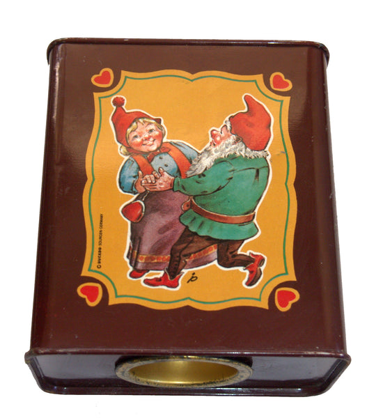 DUCADO SOLINGEN Vintage Old Coin Tin Box 2 Dwarfs Elves Dancing Stamped Germany