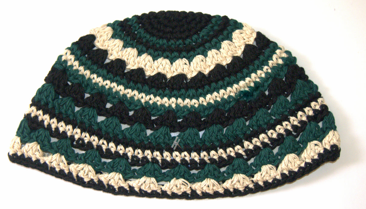 Frik Kippah Skull Cap Cotton Yamaka Crochet Green Black Striped Israel
