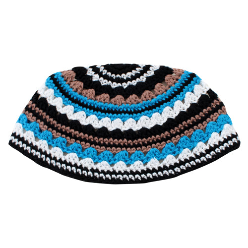 Frik Kippah Skull Cap Yarmulke Yamaka Crochet Turquoise Striped Israel 26 cm