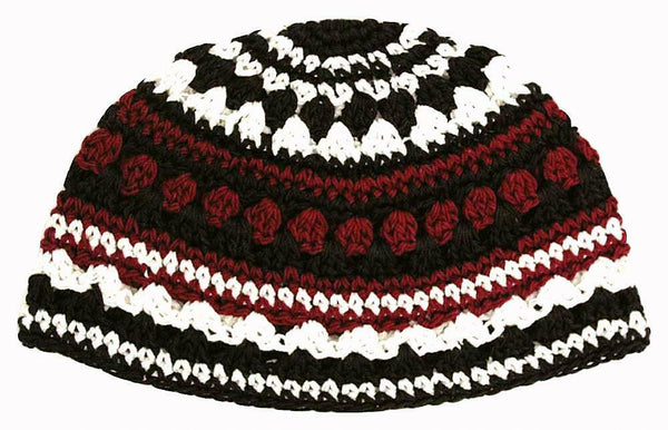 Frik Kippah Skullcap Yarmulke Crochet Burgundy Black Striped Israel 21 cm Judaica