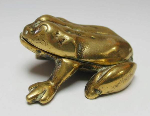 Frog Shape Trinket Pin Box Vintage Toad Figurine Hinged Lid Brass Miniature