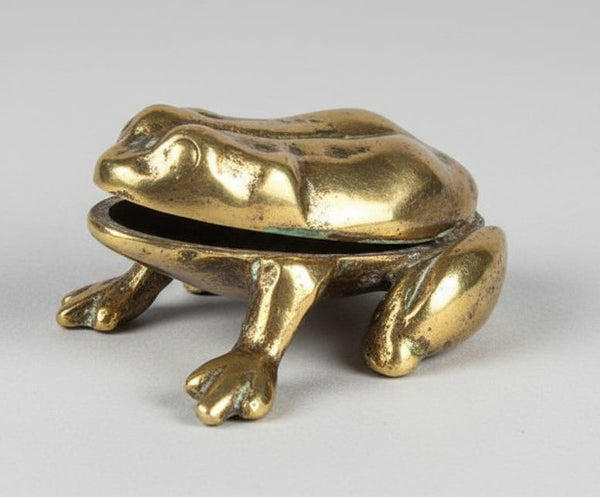 Frog Shape Trinket Pin Box Vintage Toad Figurine Hinged Lid Brass Miniature
