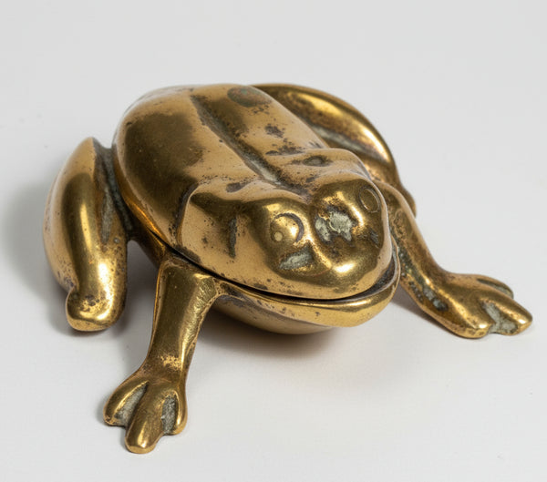 Frog Shape Trinket Pin Box Vintage Toad Figurine Hinged Lid Brass Miniature