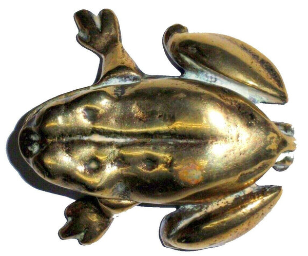 Frog Shape Trinket Pin Box Vintage Toad Figurine Hinged Lid Brass Miniature