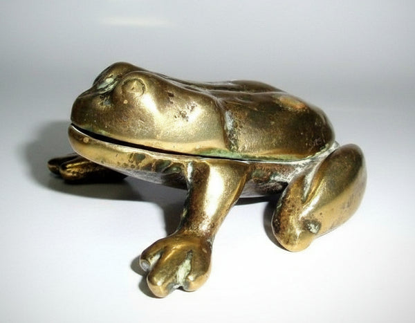 Frog Shape Trinket Pin Box Vintage Toad Figurine Hinged Lid Brass Miniature